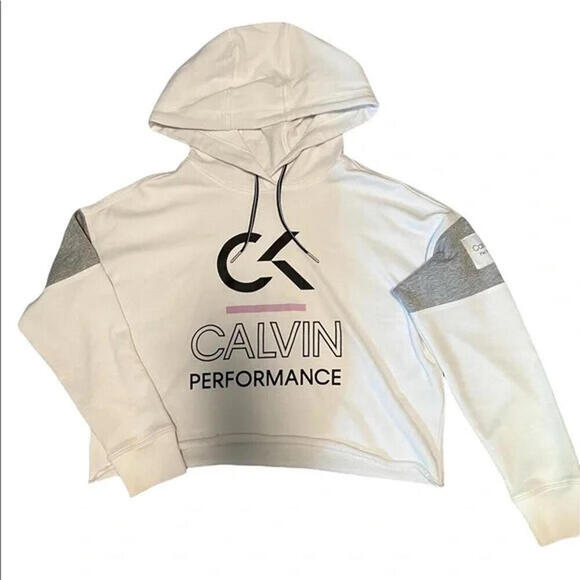 MSRP $70 Calvin Klein Performance Womens Colorblocked Hoodie White Size S - Picture 2 of 3